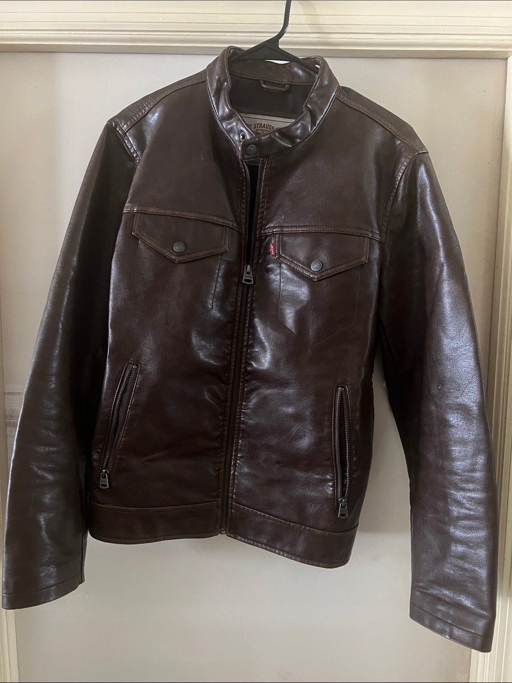 Levi's Men's Dark Brown Faux Leather Bomber Jacket